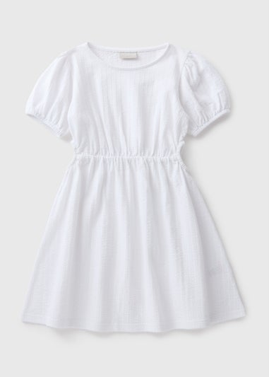 Girls White Crinkle Dress (7-15yrs)