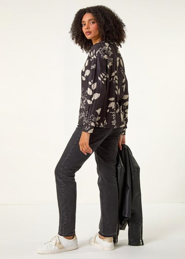 Roman Dark Grey Mono Floral Collared Top