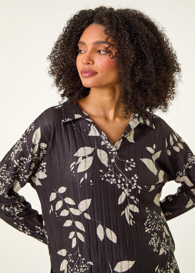 Roman Dark Grey Mono Floral Collared Top
