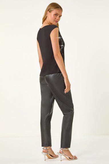 Roman Black Sequin Cowl Neck Stretch Jersey Top