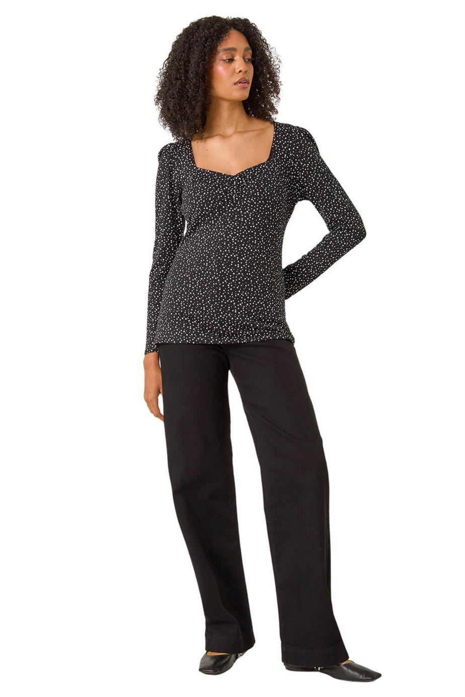 Roman Black Sweetheart Neck Polka Dot Top