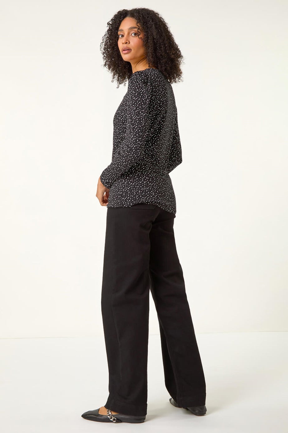 Roman Black Sweetheart Neck Polka Dot Top