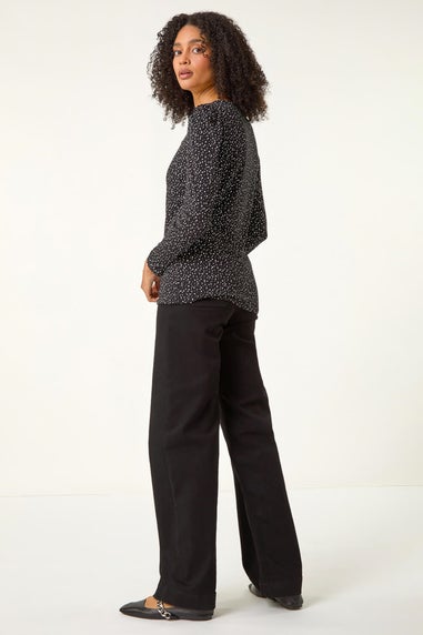 Roman Black Sweetheart Neck Polka Dot Top