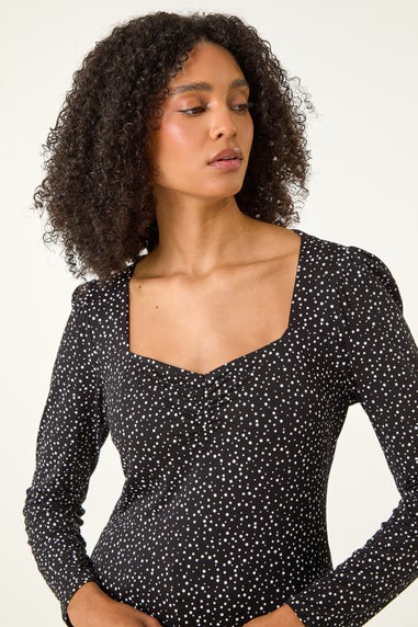 Roman Black Sweetheart Neck Polka Dot Top