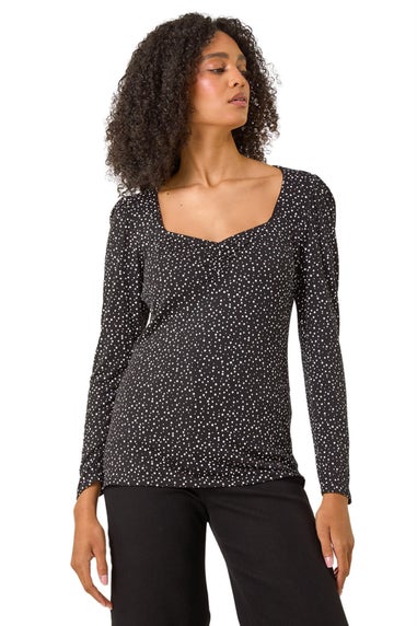 Roman Black Sweetheart Neck Polka Dot Top