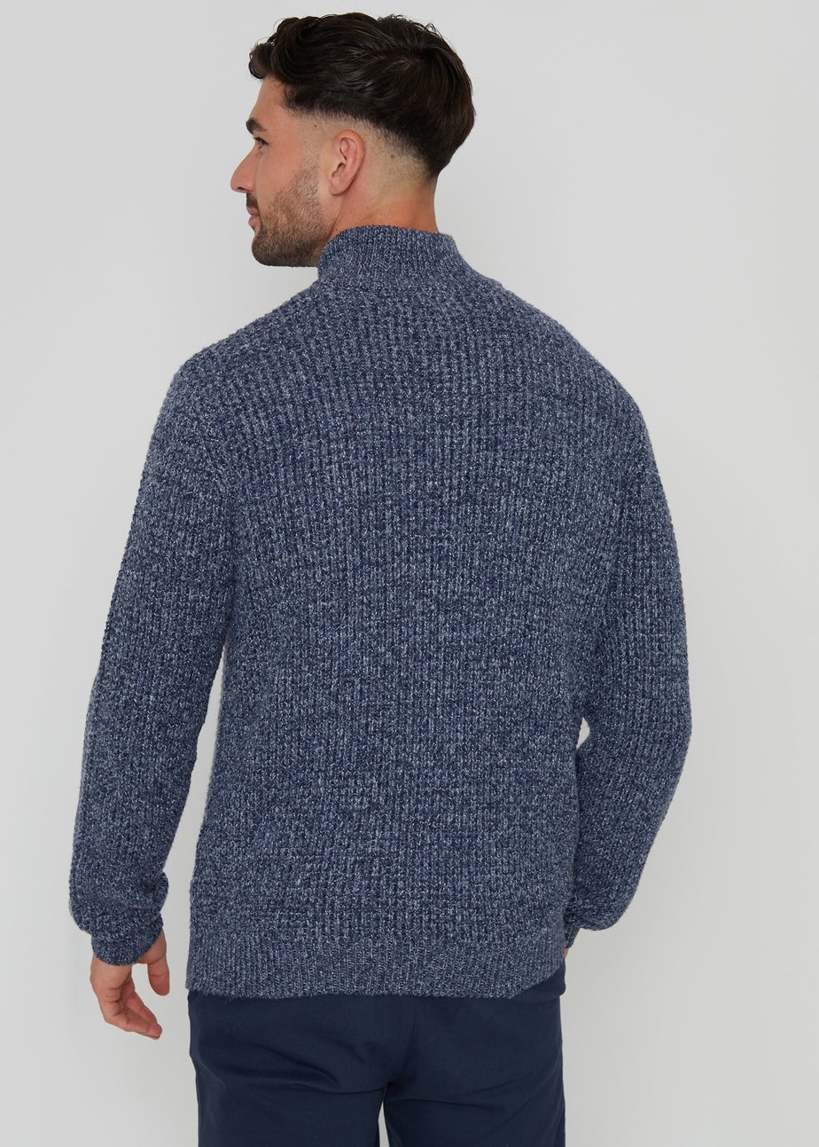 Threadbare Blue Waffle Knit Quarter Zip Jumper