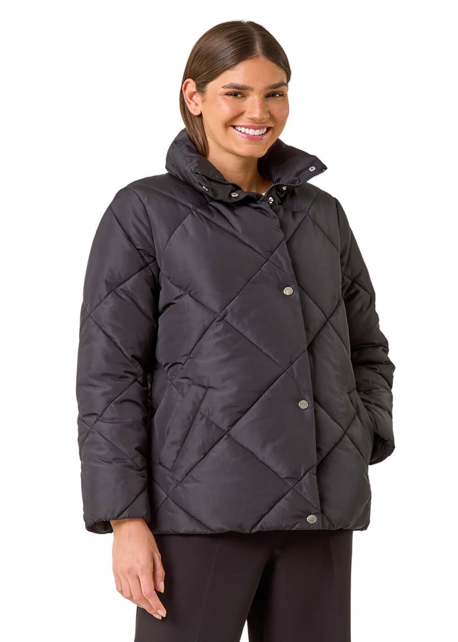 Roman Black Diamond Quilted Puffer Coat