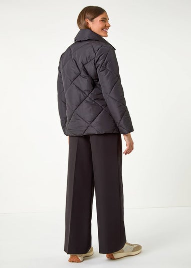 Roman Black Diamond Quilted Puffer Coat