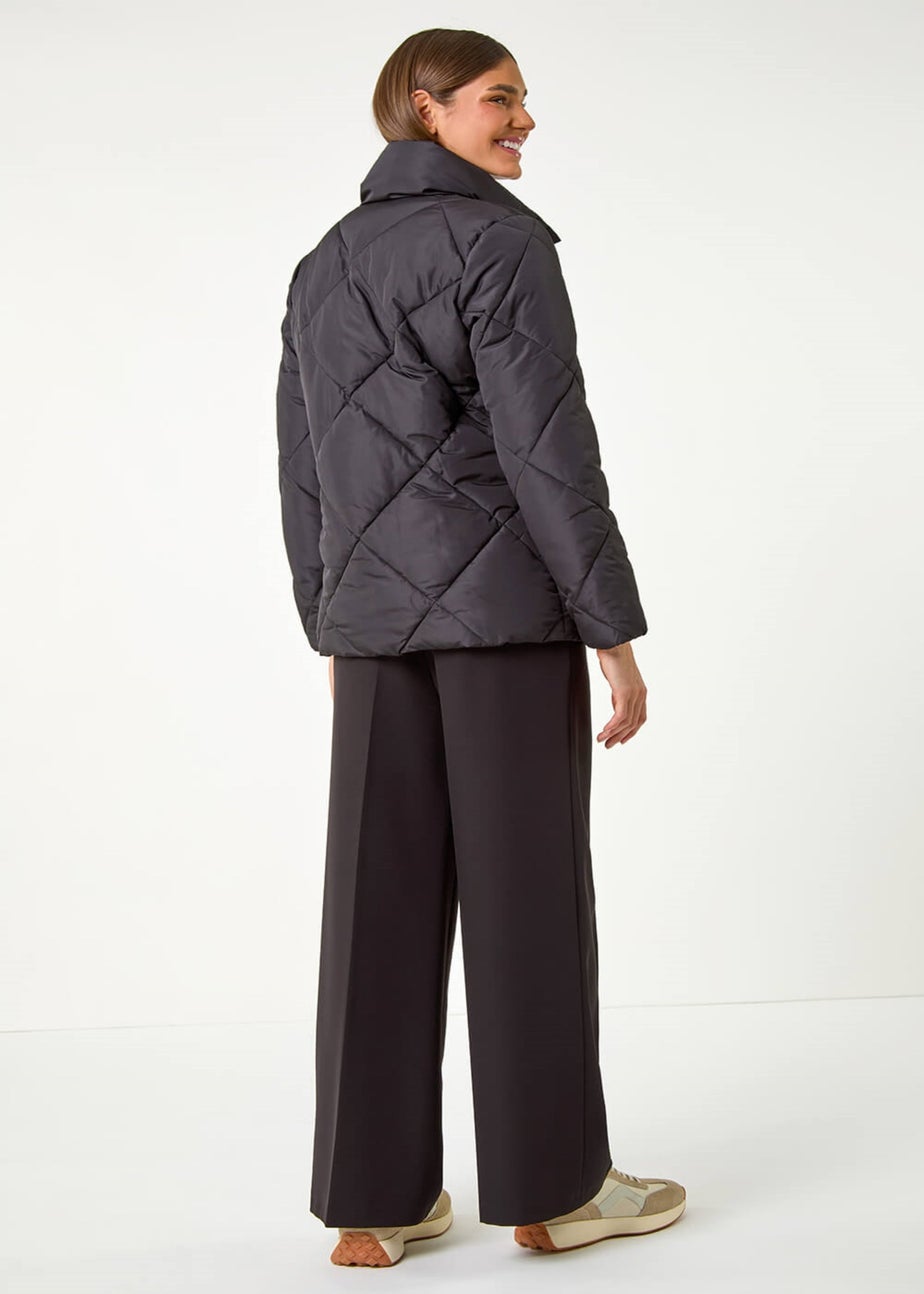 Roman Black Diamond Quilted Puffer Coat