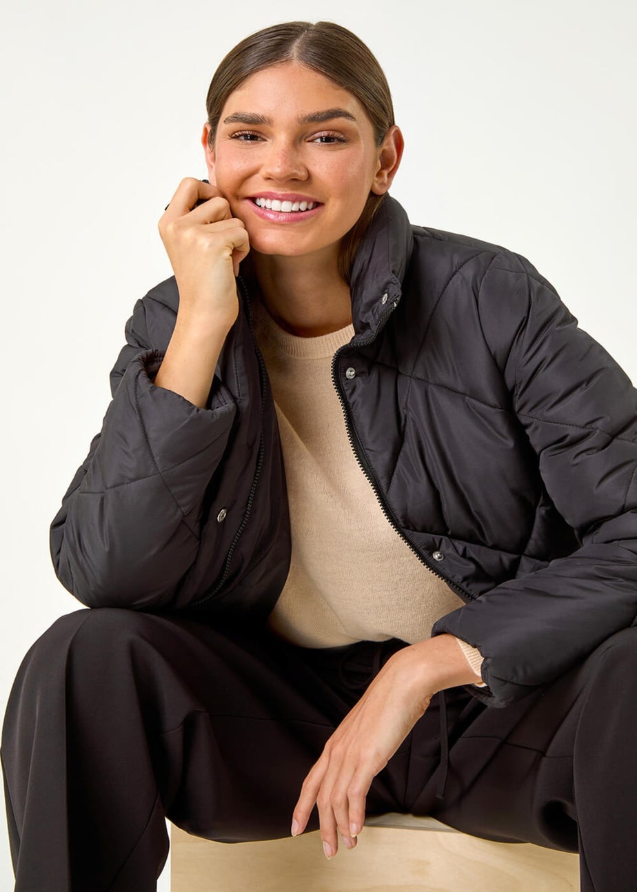 Roman Black Diamond Quilted Puffer Coat