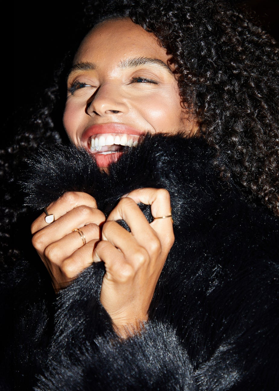 Threadbare Black Paddington Cropped Faux Fur Coat