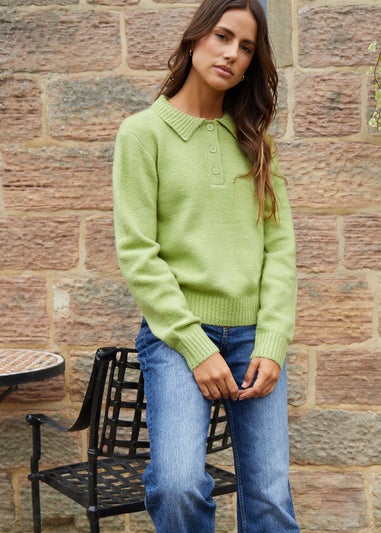 Threadbare Lime Maed Polo Collar Knitted Jumper