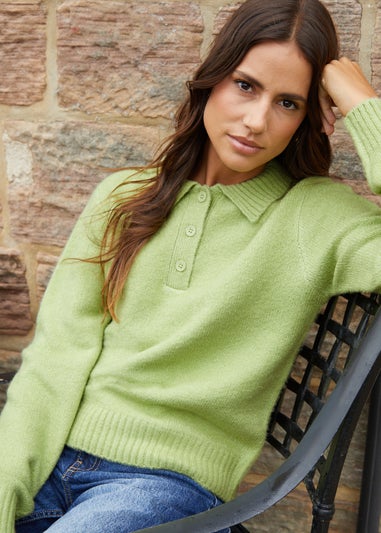 Threadbare Lime Maed Polo Collar Knitted Jumper