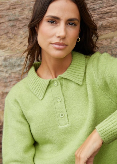 Threadbare Lime Maed Polo Collar Knitted Jumper