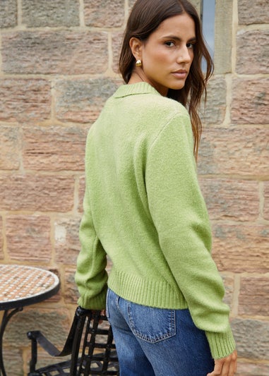Threadbare Lime Maed Polo Collar Knitted Jumper
