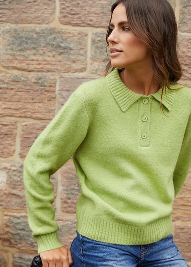 Threadbare Lime Maed Polo Collar Knitted Jumper