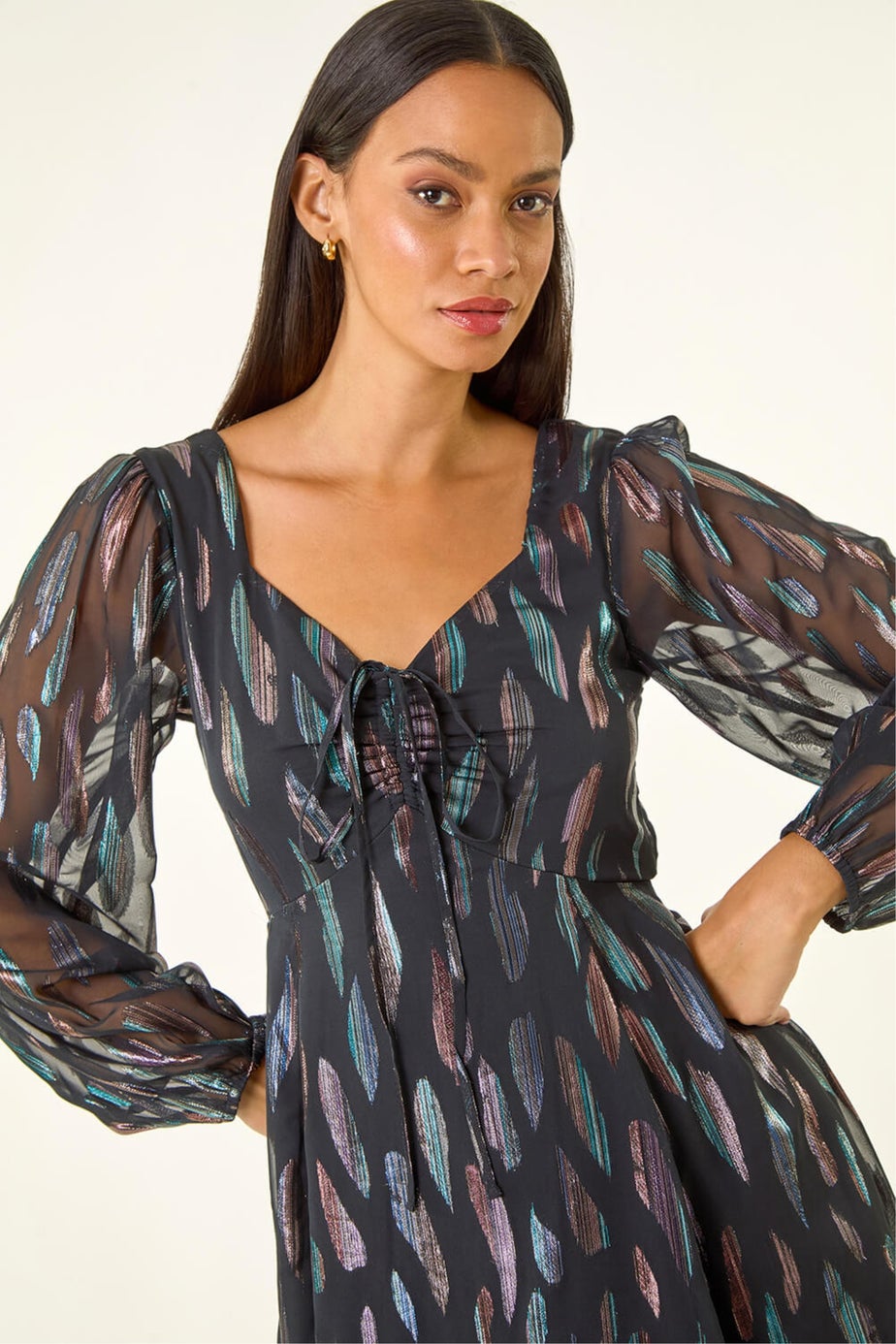 Dusk Black Foil Print Tie Front Fit & Flare Dress