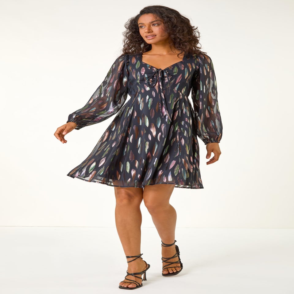 Dusk Black Foil Print Tie Front Fit & Flare Dress