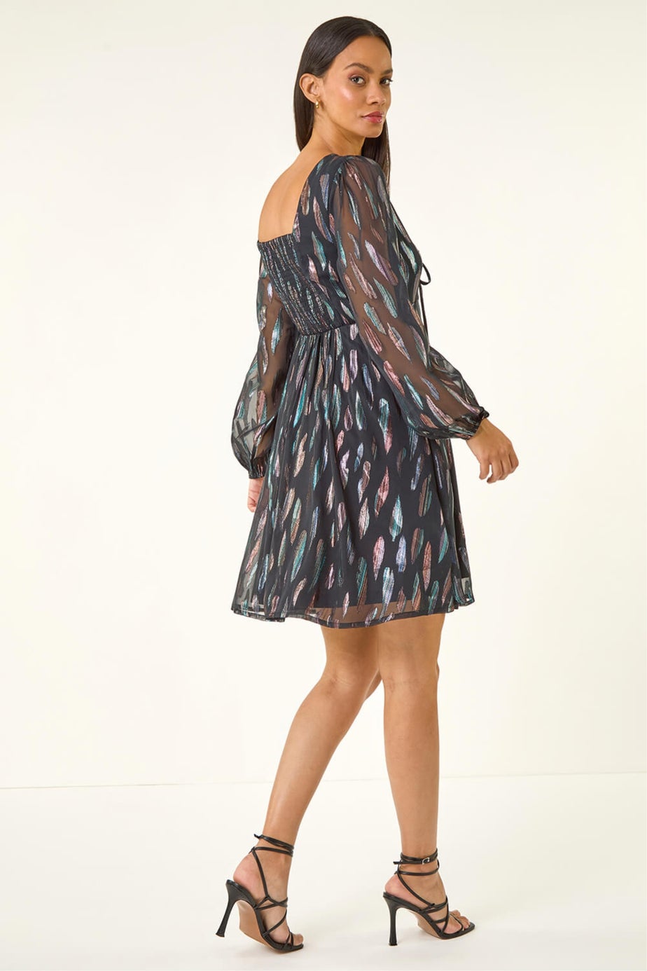 Dusk Black Foil Print Tie Front Fit & Flare Dress