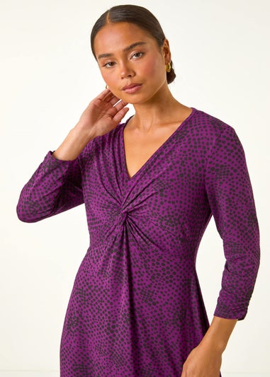 Roman Purple Petite Twist Front V-Neck Midi Dress