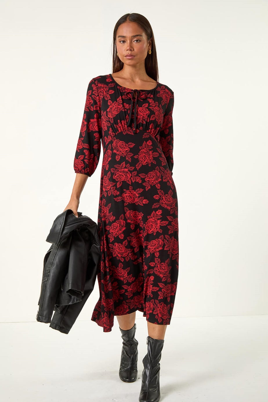 Roman Red Petite Floral Stretch Midi Dress