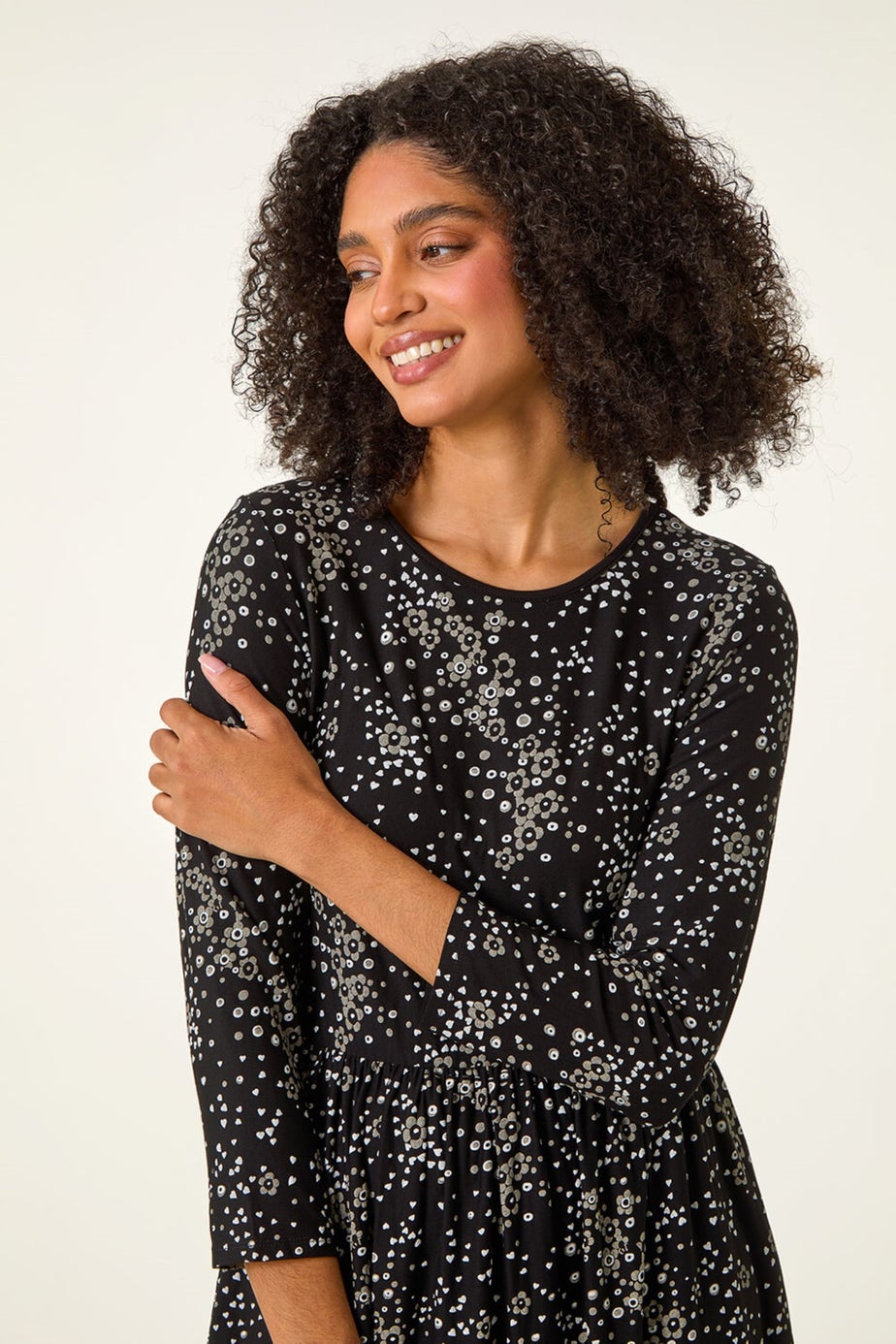 Roman Black Floral Border Print Midi Dress