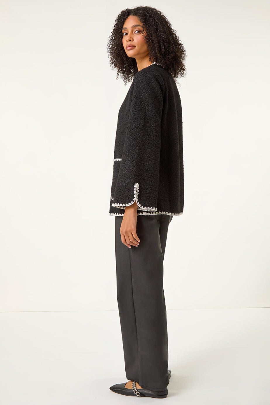 Roman Black Contrast Blanket Stitch Jacket