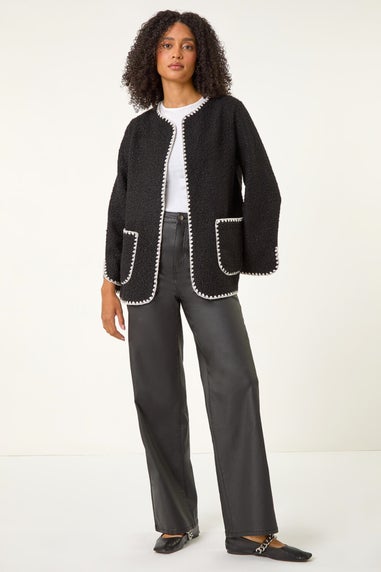 Roman Black Contrast Blanket Stitch Jacket
