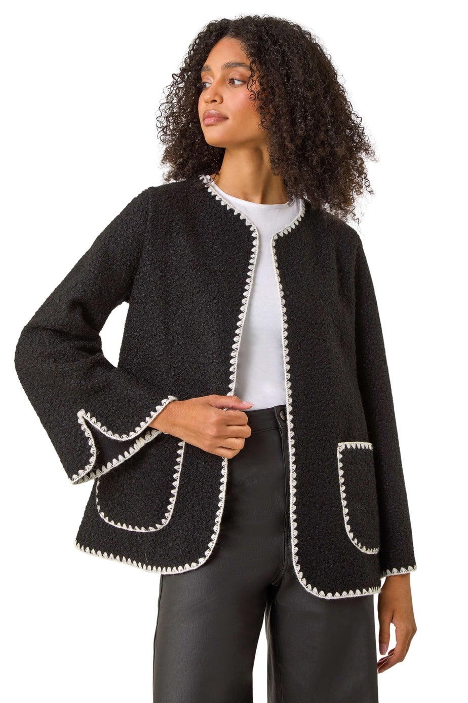 Roman Black Contrast Blanket Stitch Jacket