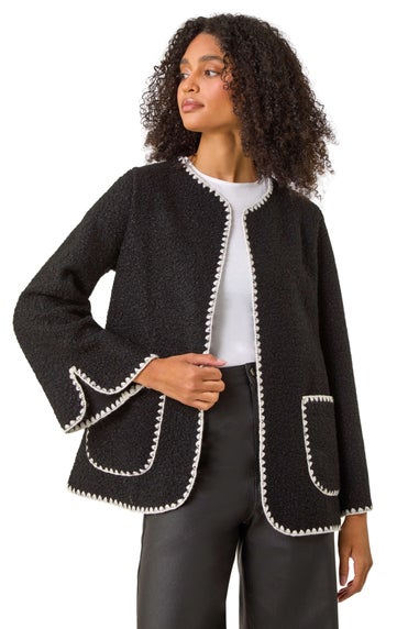 Roman Black Contrast Blanket Stitch Jacket