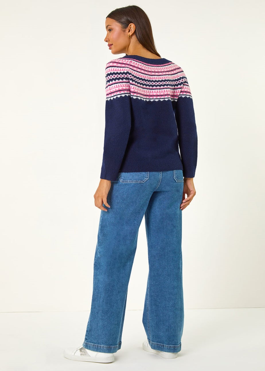 Roman Midnight Blue Pearl Embellished Printed Jumper