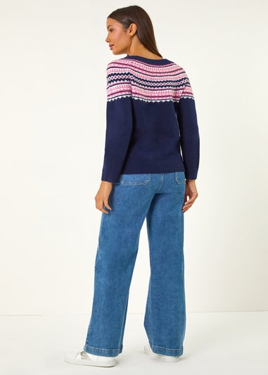 Roman Midnight Blue Pearl Embellished Printed Jumper