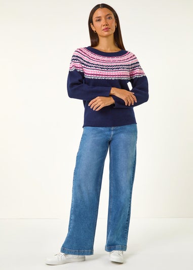 Roman Midnight Blue Pearl Embellished Printed Jumper