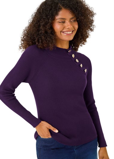 Dusk Purple Dusk Button Detail Ribbed Jumper