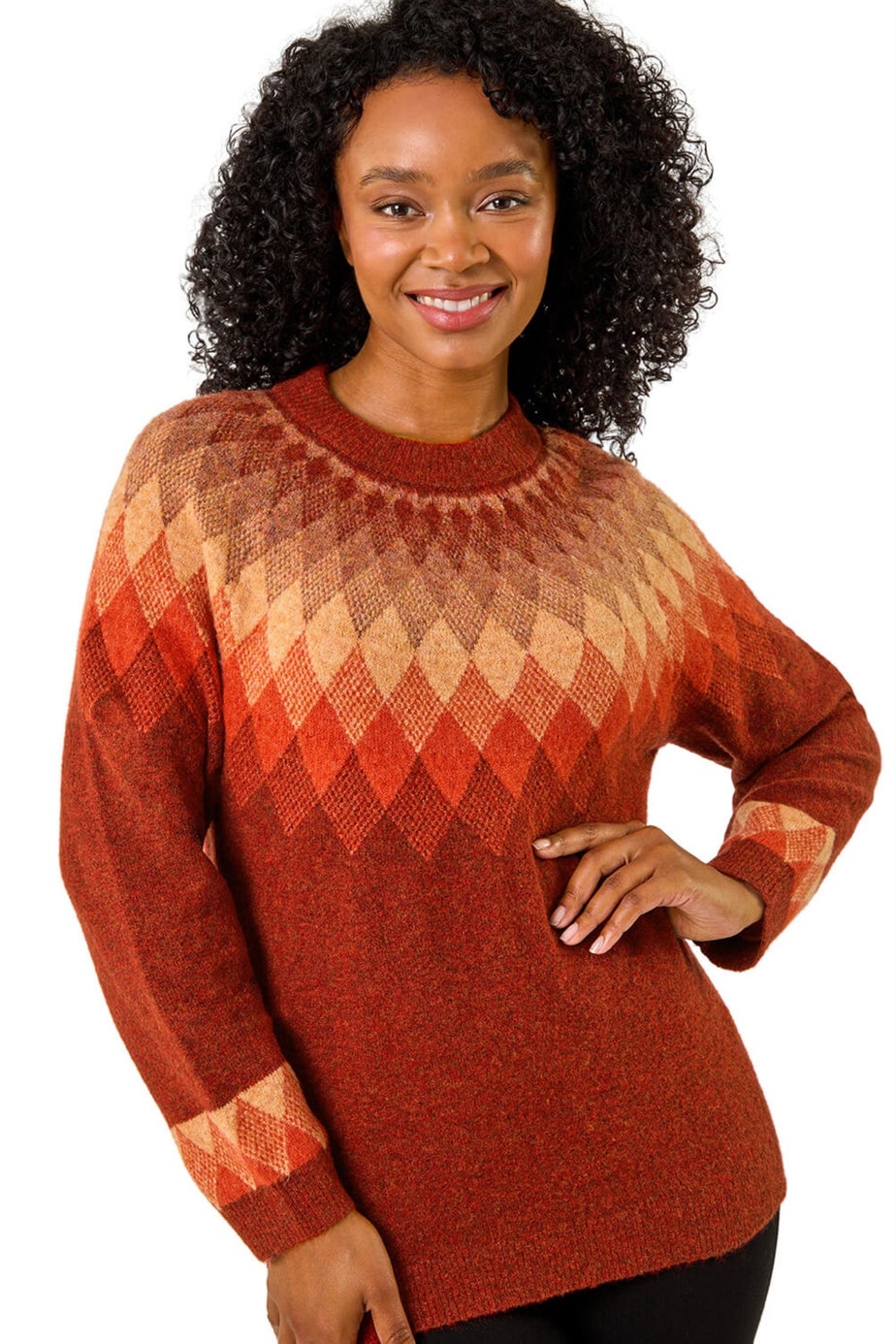 Roman Rust Petite Diamond Print Stretch Jumper