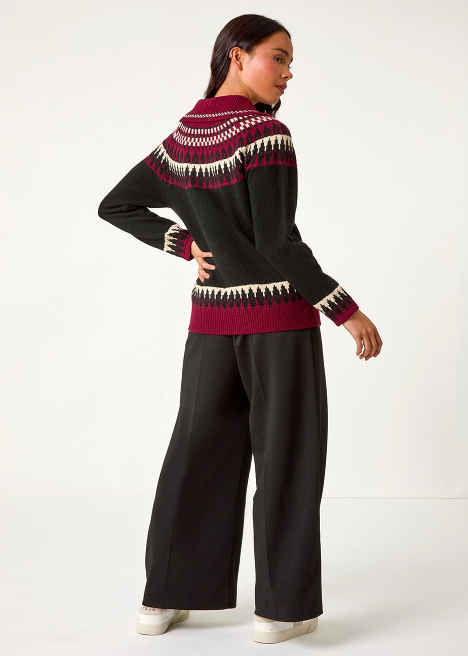 Roman Black Petite Fairisle Zip Detail Jumper
