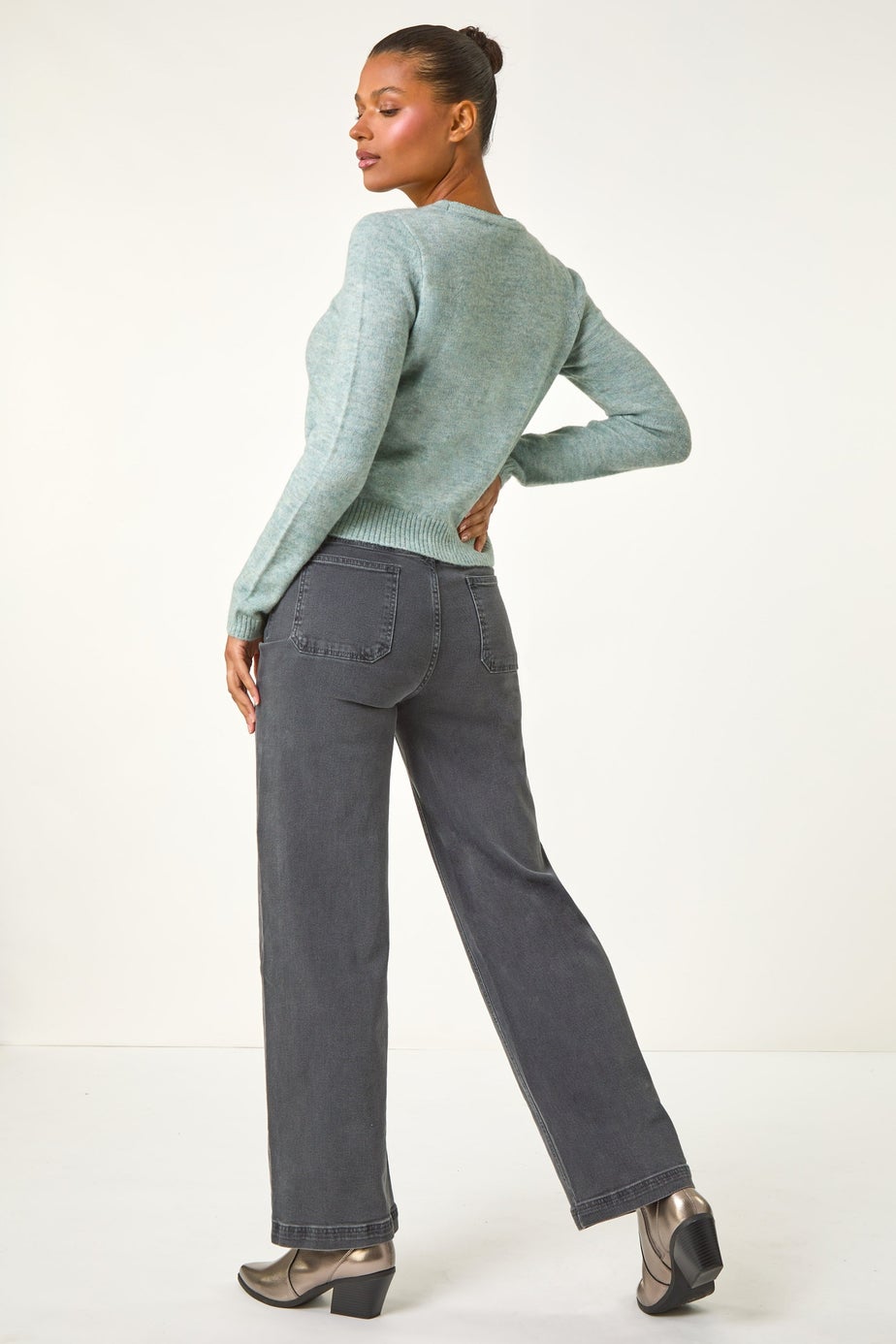 Roman Sage Shimmer V-Neck Ribbed Cardigan