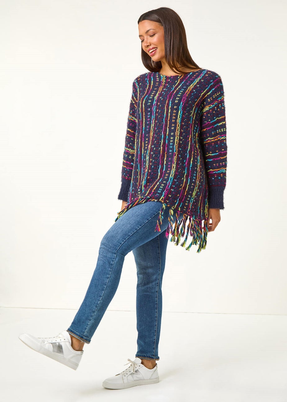 Roman Midnight Blue Fringe Hem Knit Longline Jumper