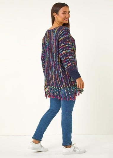 Roman Midnight Blue Fringe Hem Knit Longline Jumper