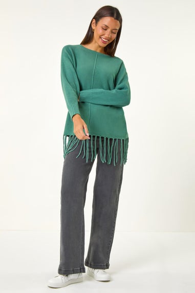 Roman Sage Fringe Hem Knit Jumper