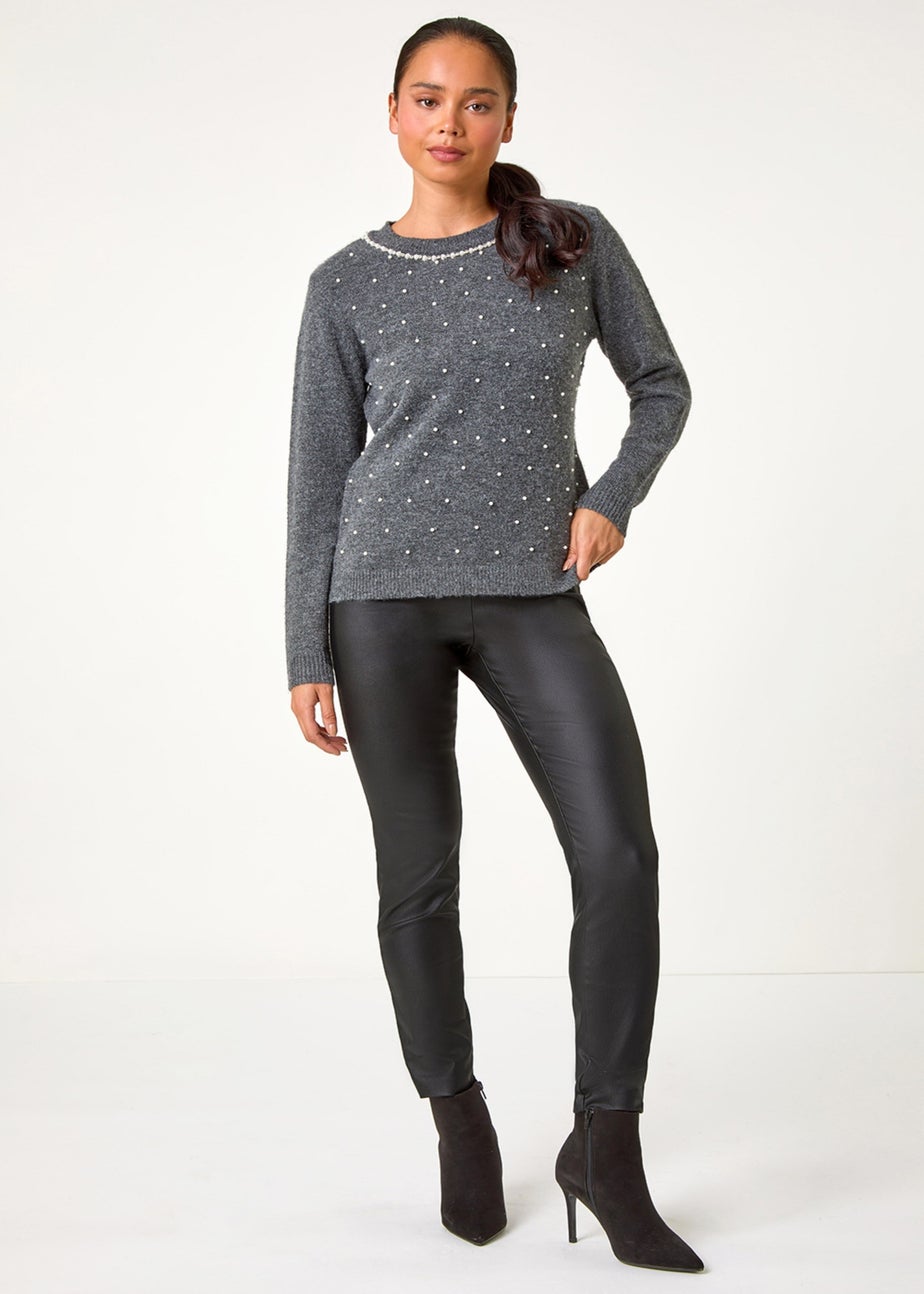 Roman Grey Petite Pearl Neck Knitted Jumper