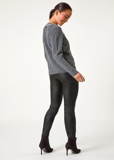 Roman Grey Petite Pearl Neck Knitted Jumper