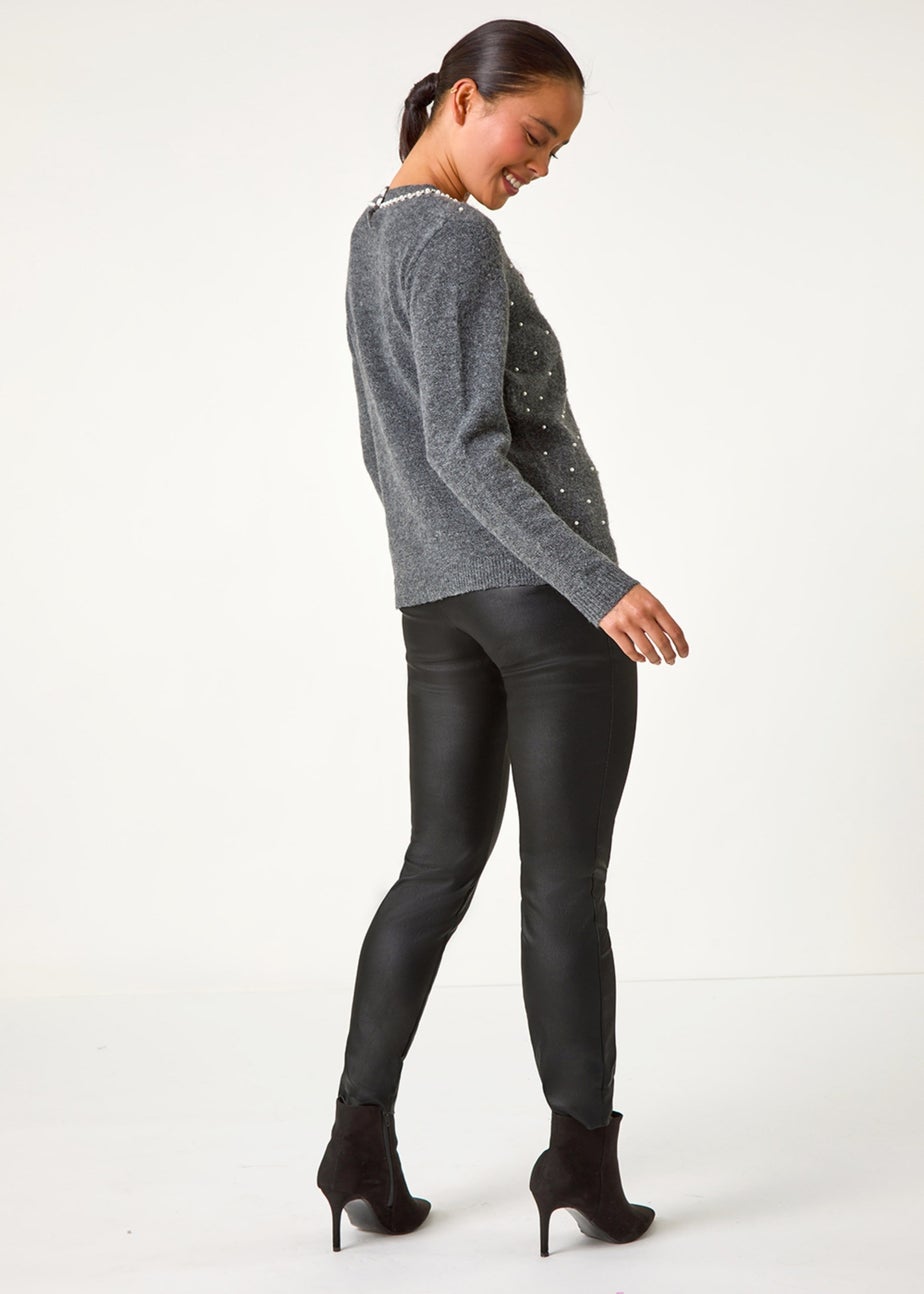 Roman Grey Petite Pearl Neck Knitted Jumper