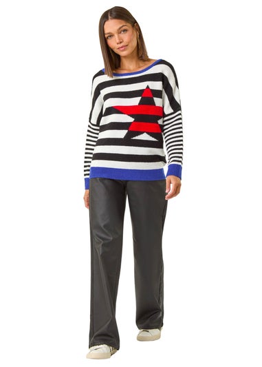 Roman Black Star Striped Colour Block Knit Jumper