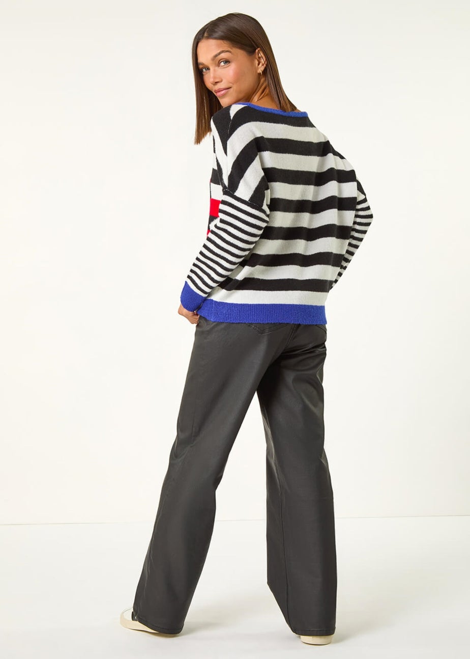 Roman Black Star Striped Colour Block Knit Jumper
