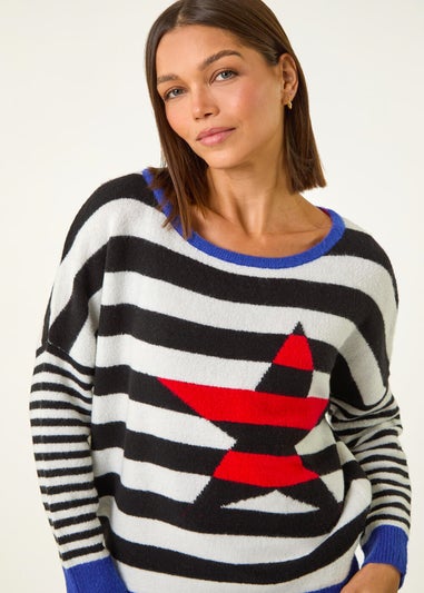 Roman Black Star Striped Colour Block Knit Jumper
