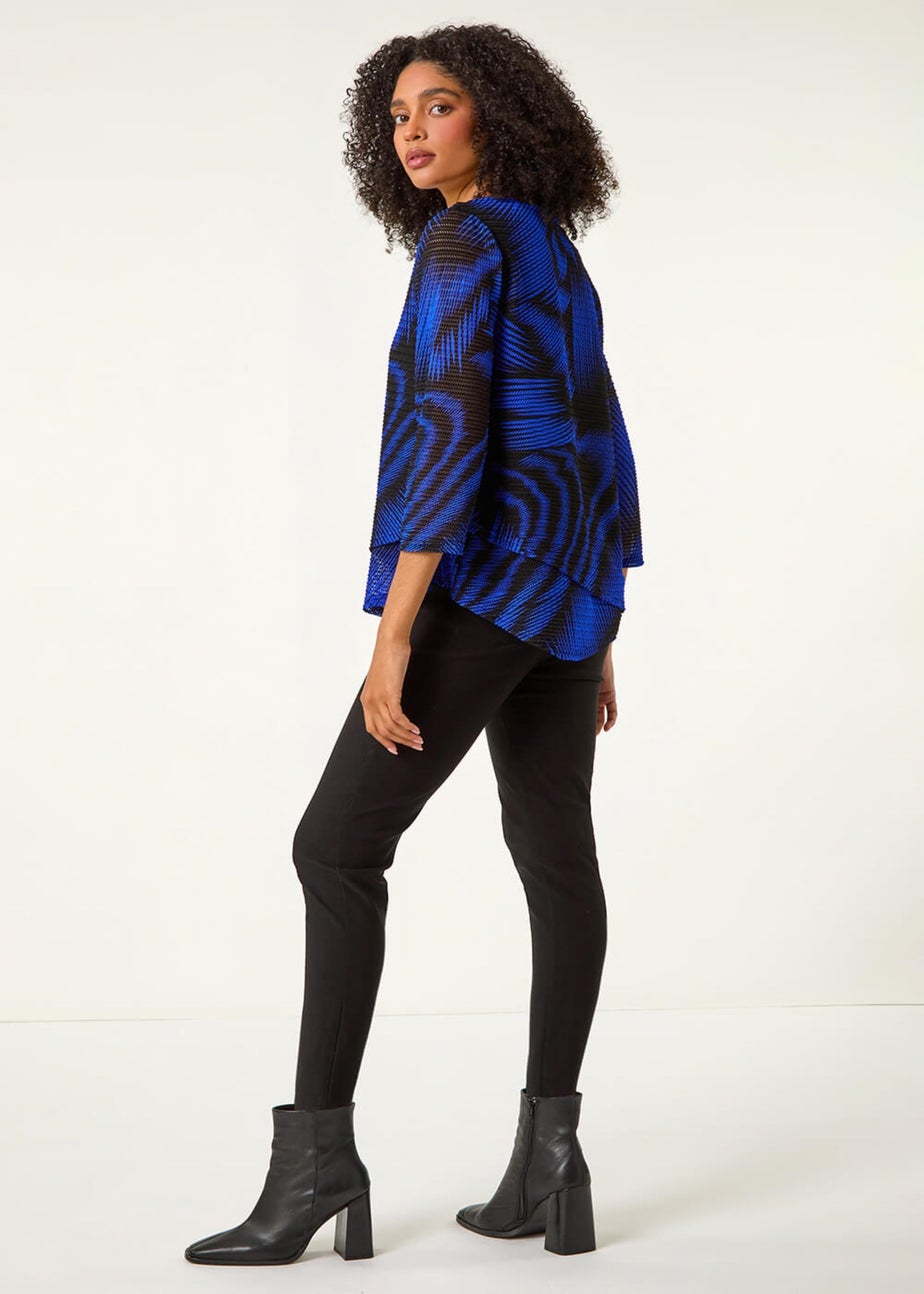 Roman Ink Blue Abstract Print Textured Top