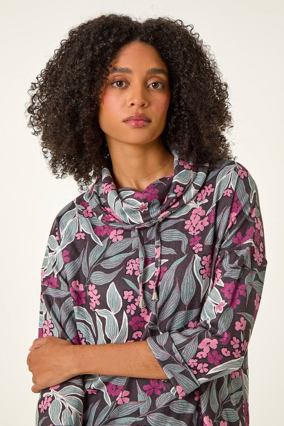 Roman Pink Floral Printed Roll Neck Top