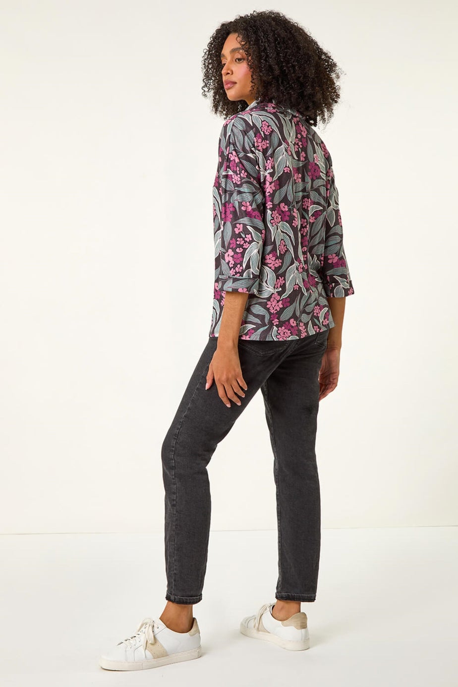 Roman Pink Floral Printed Roll Neck Top