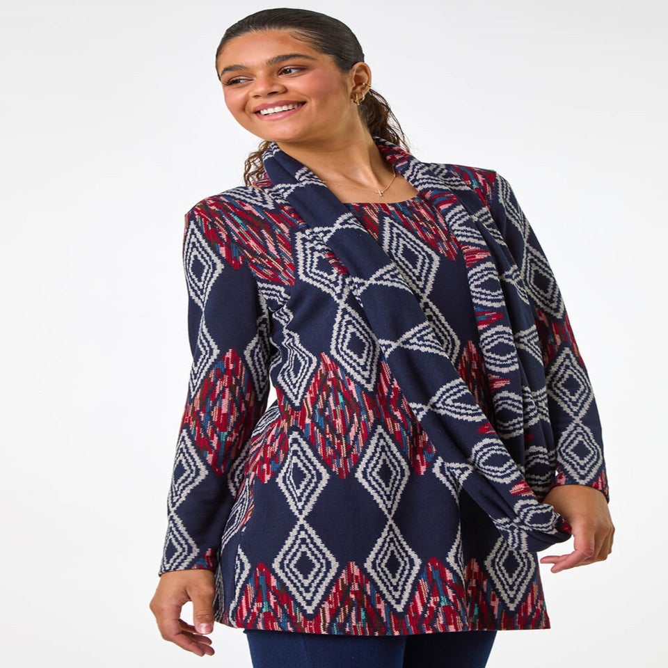 Roman Midnight Blue Printed Longline Tunic